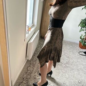 90s going out  snakeprint slinky asymmetrical  Festival knee lenght dress